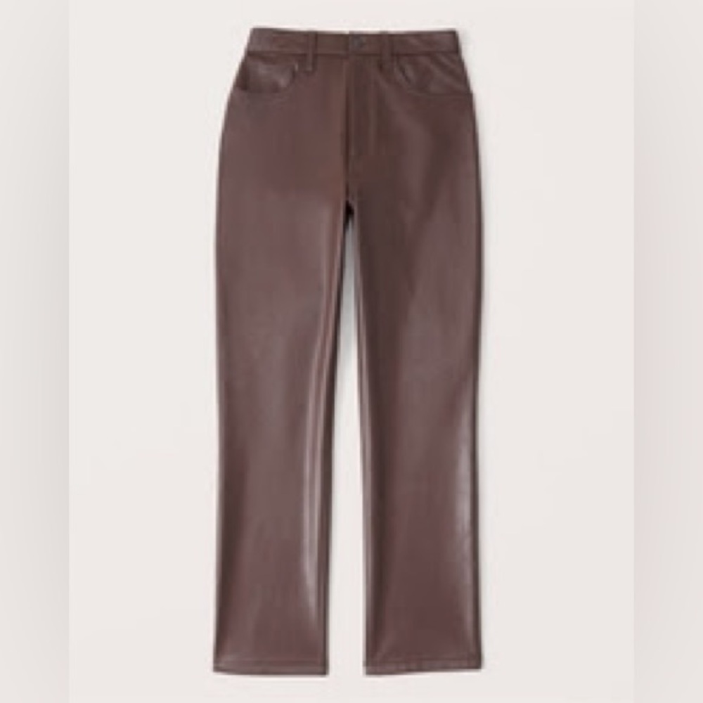 Abercrombie Curve Love Vegan Leather Straight Pant Dark Brown 34 Short 34S 18